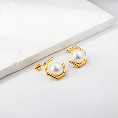 Pendientes Pentagonal Pearl con fusión en Oro 18K