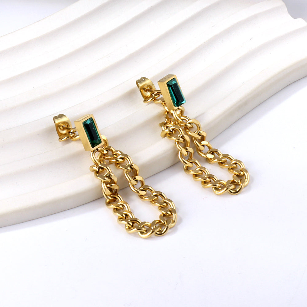Pendientes Green Diamond Chain con fusión en Oro 18K