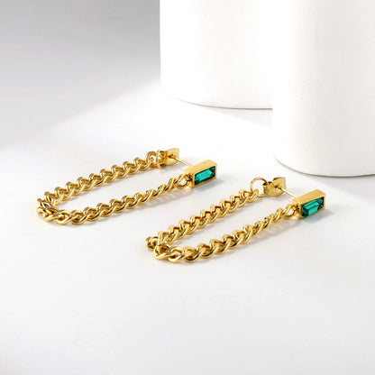 Pendientes Green Diamond Chain con fusión en Oro 18K