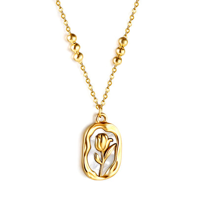 Collar Oval Rose & Shell con fusión en Oro 18K
