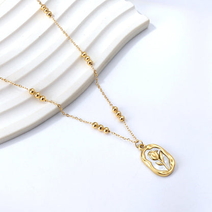Collar Oval Rose & Shell con fusión en Oro 18K