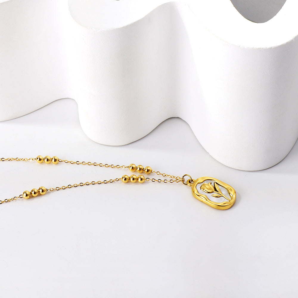 Collar Oval Rose & Shell con fusión en Oro 18K