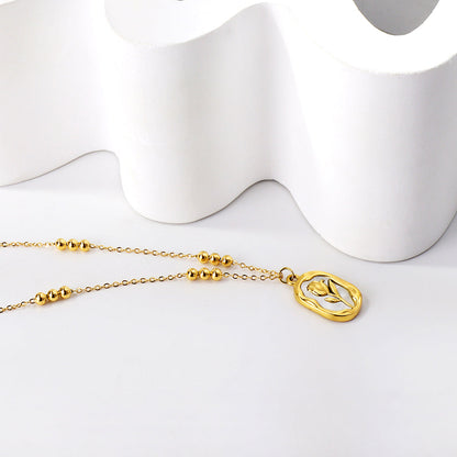 Collar Oval Rose & Shell con fusión en Oro 18K