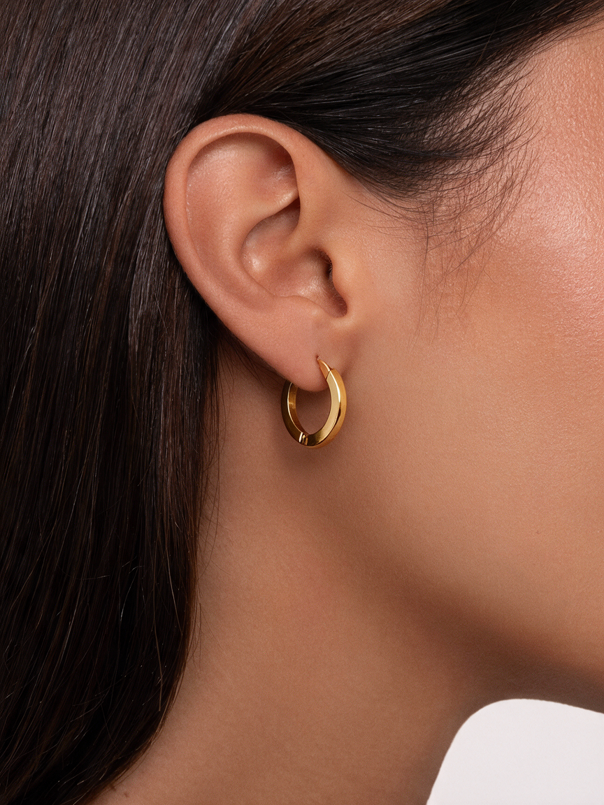 Pendientes Aro Plano Lúa con fusión en Oro 18K
