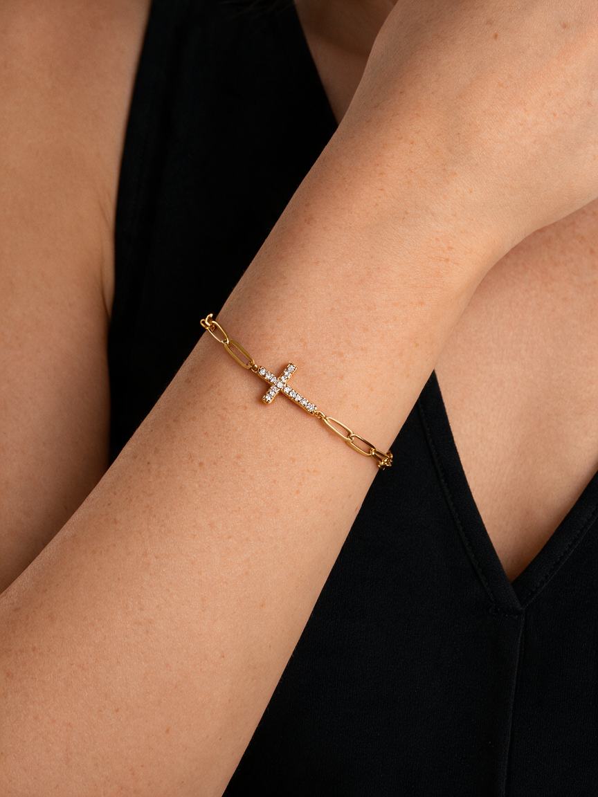 Pulsera Cruz Bianca con fusión en Oro 18K