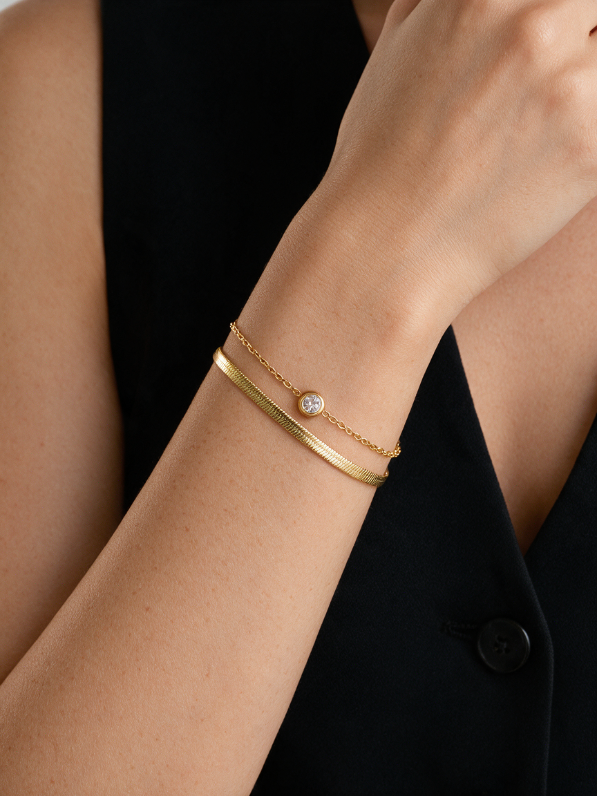 Pulsera Doble con Diamante con fusión en Oro 18K