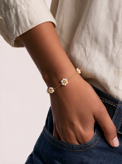 Pulsera Pearl & Bead Blossom con fusión en Oro 18K