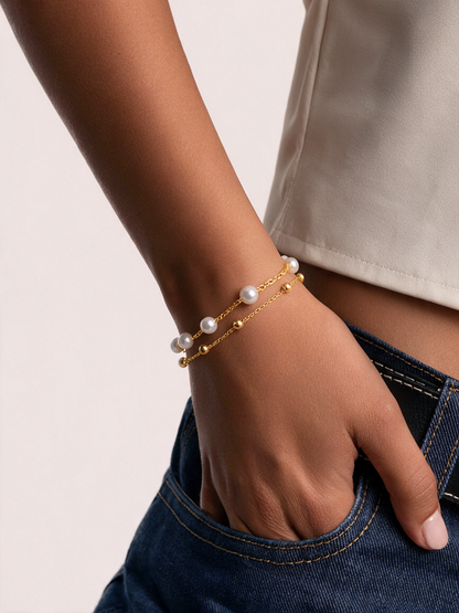 Pulsera Pearl & Steel Ball con fusión en Oro 18K