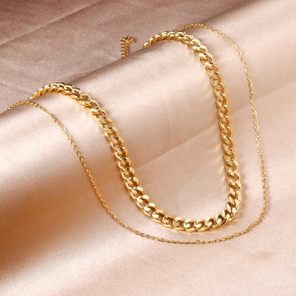 Collar Multi-layer Cuban con fusión en Oro 18K