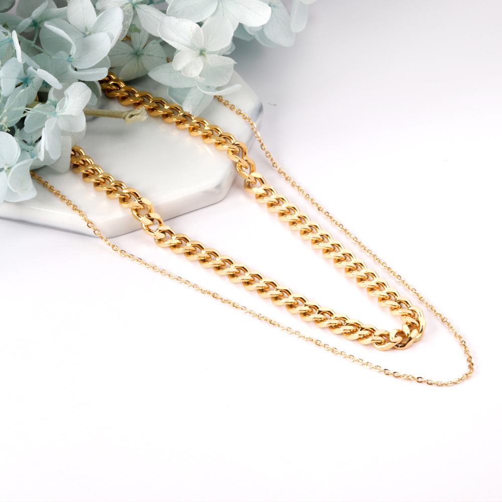 Collar Multi-layer Cuban con fusión en Oro 18K
