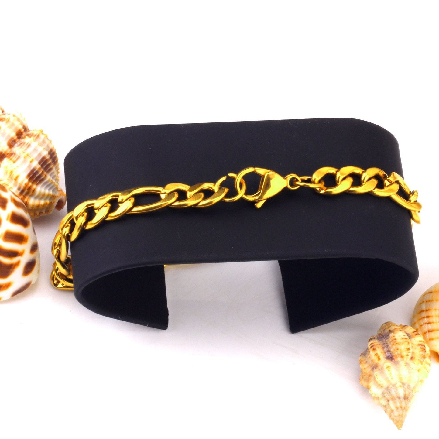 Pulsera Figaro Chain con fusión en Oro 18K