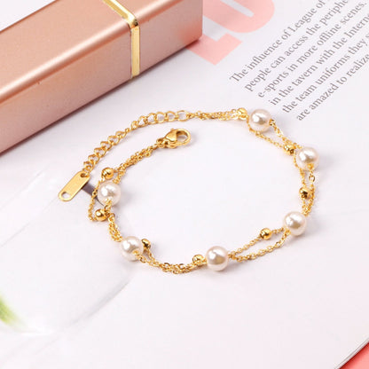 Pulsera Pearl & Steel Ball con fusión en Oro 18K