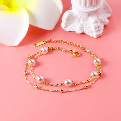 Pulsera Pearl & Steel Ball con fusión en Oro 18K