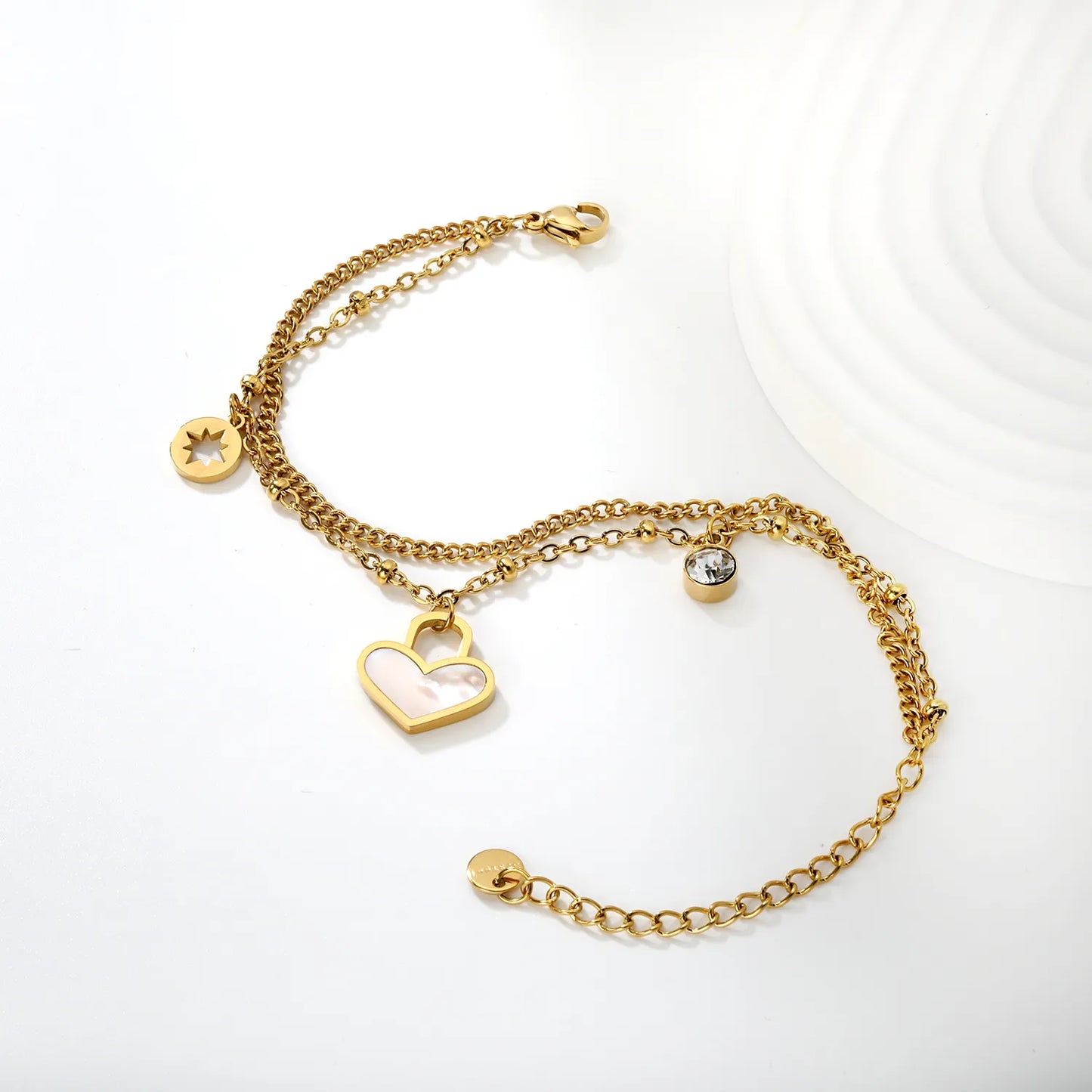 Pulsera Double Layer Heart con fusión en Oro 18K