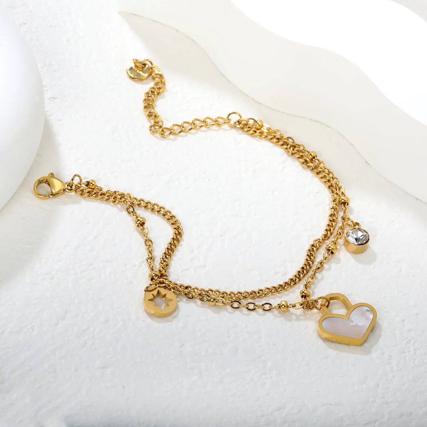 Pulsera Double Layer Heart con fusión en Oro 18K